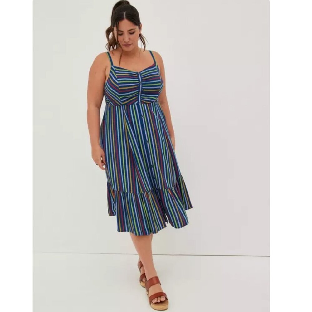 TORRID Midi Challis Button-Front Skater Stripe Multi Dress Sz 2(2X)